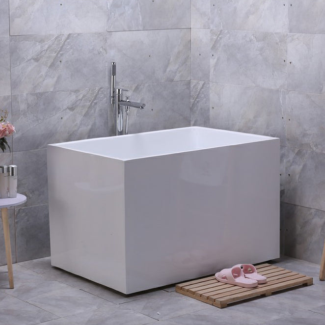 Contemporary White Acrylic Bathtub Rectangular Soaking Tub for Home