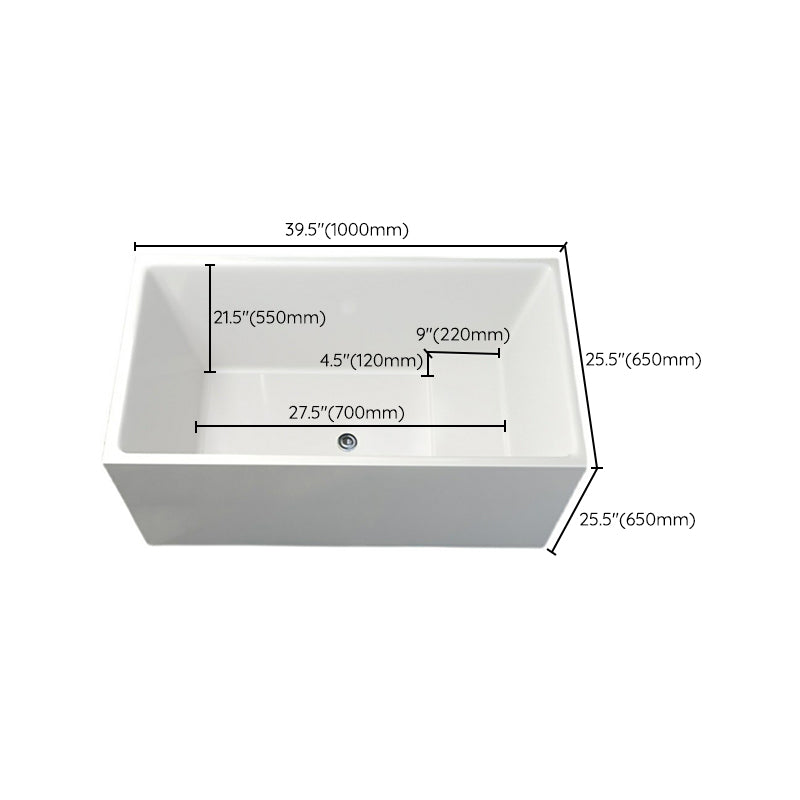Contemporary White Acrylic Bathtub Rectangular Soaking Tub for Home
