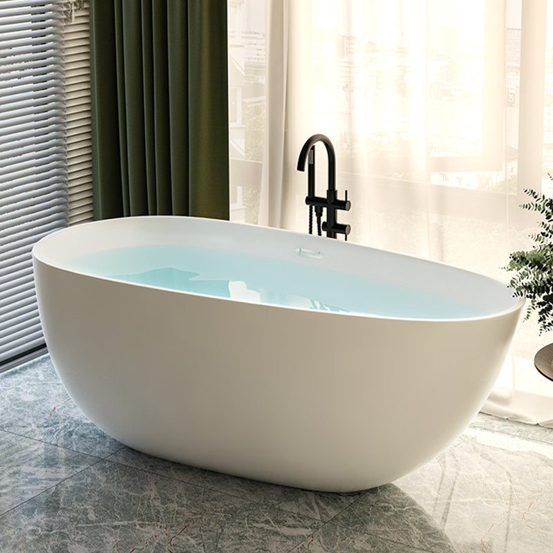Acrylic-Fiberglass Oval Bathtub Contemporary Soaking Bathtub with Drain and Overflow Trim
