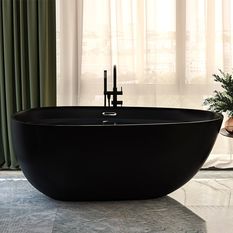 Acrylic-Fiberglass Oval Bathtub Contemporary Soaking Bathtub with Drain and Overflow Trim