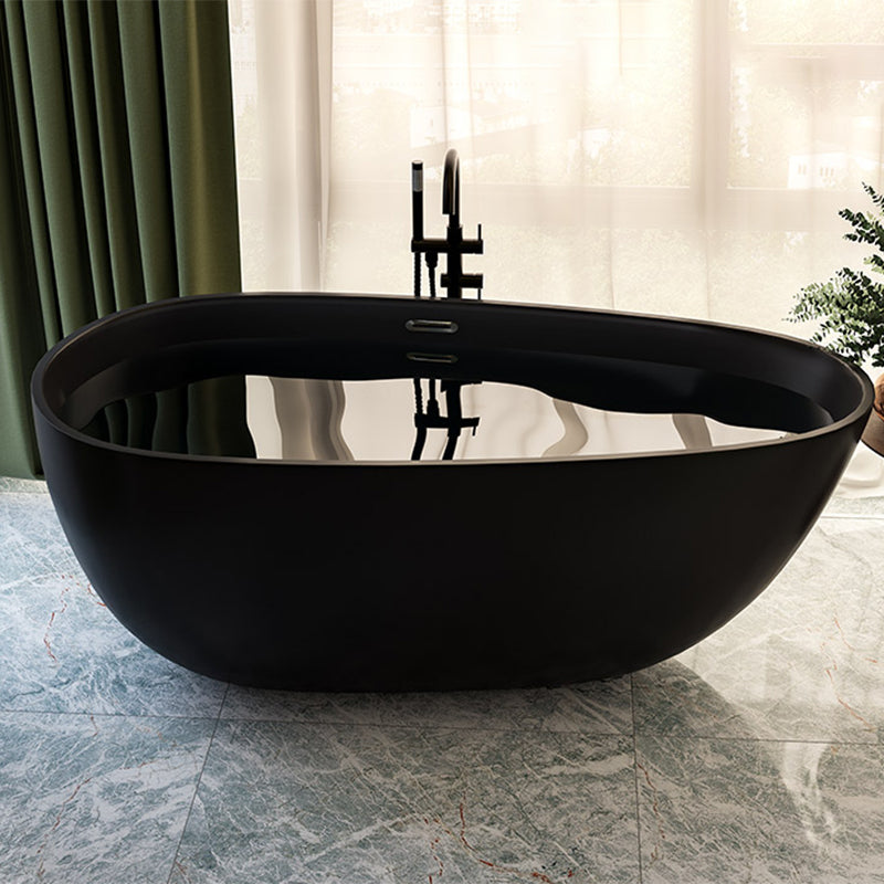 Acrylic-Fiberglass Oval Bathtub Contemporary Soaking Bathtub with Drain and Overflow Trim
