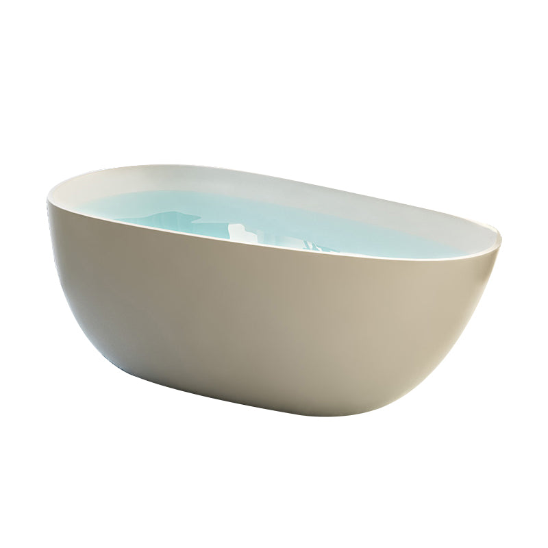Acrylic-Fiberglass Oval Bathtub Contemporary Soaking Bathtub with Drain and Overflow Trim