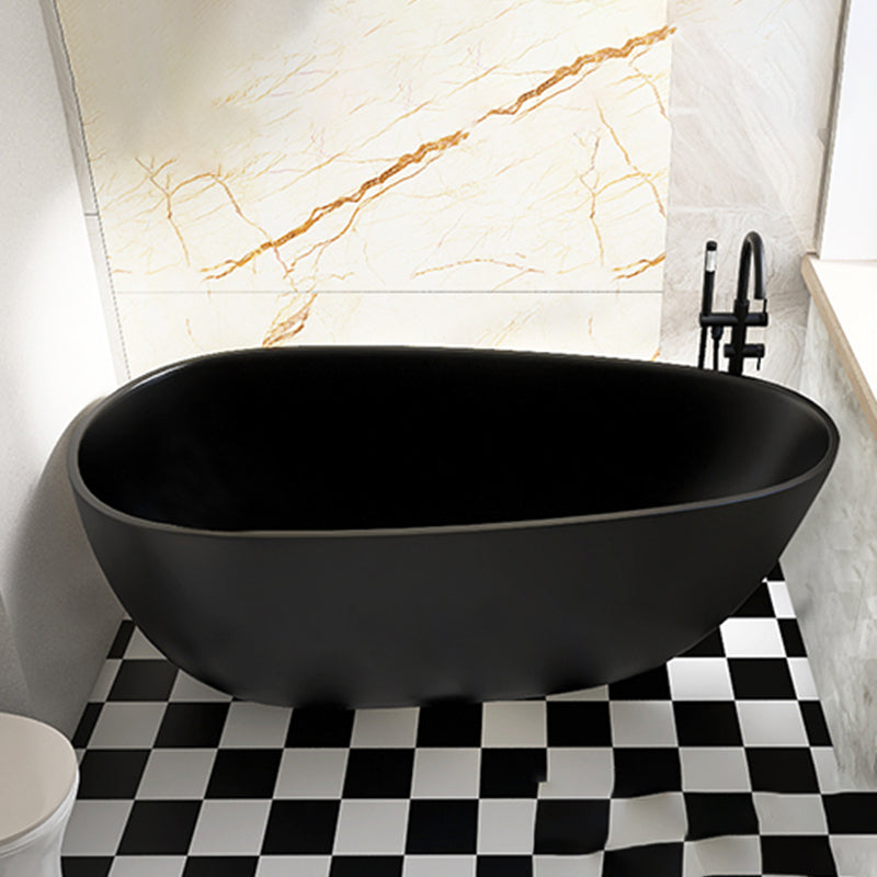 Acrylic-Fiberglass Oval Bathtub Contemporary Soaking Bathtub with Drain and Overflow Trim