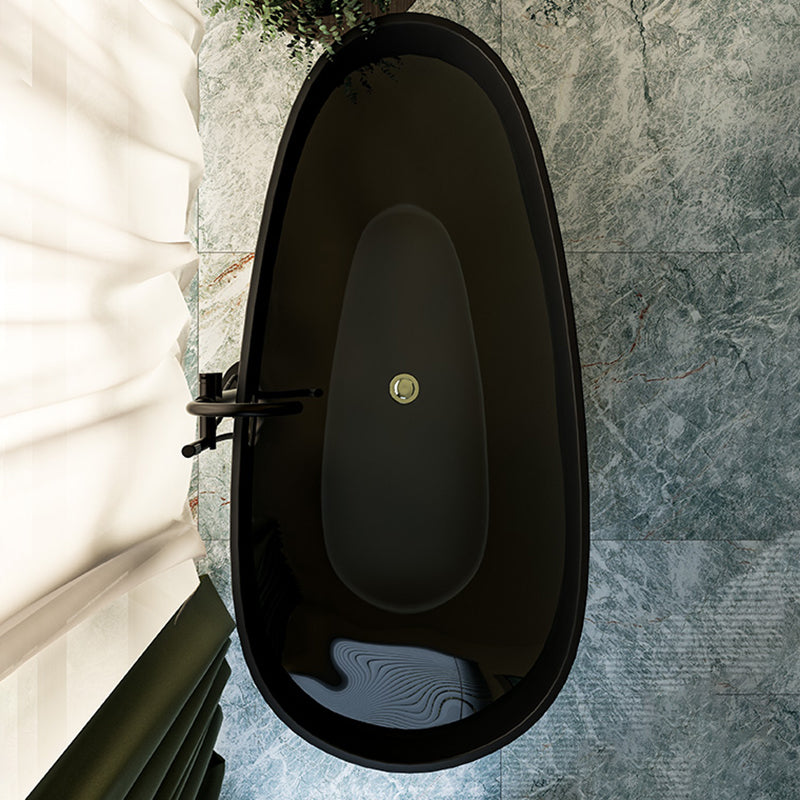 Acrylic-Fiberglass Oval Bathtub Contemporary Soaking Bathtub with Drain and Overflow Trim