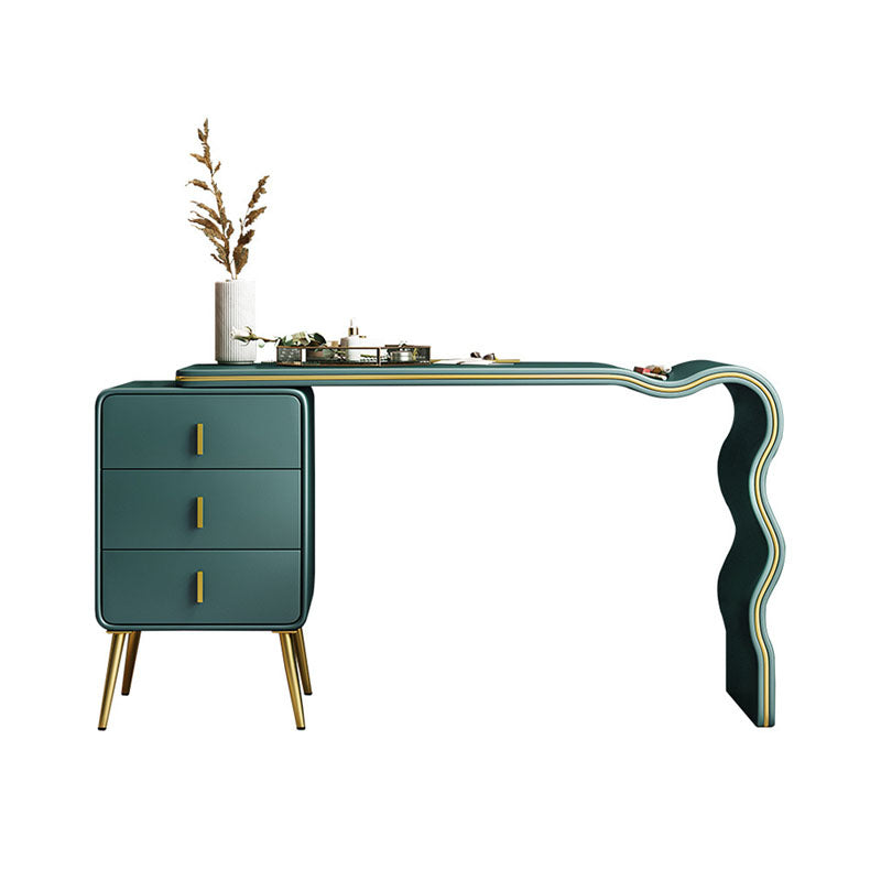 Green Make-up Vanity with 3 Storage Drawers 18.89" Wide Genuine Leather Dresser