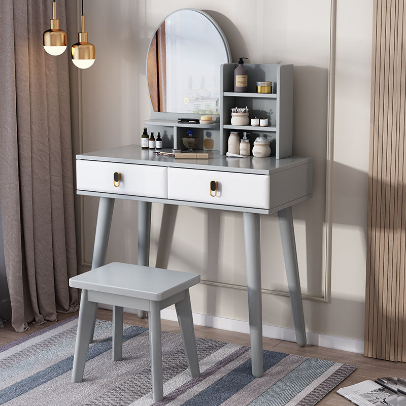 Mirror Table Dressing Table Solid Wood Make-up Vanity with 2-Drawers