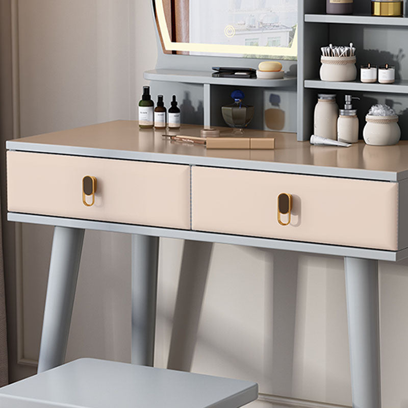 Mirror Table Dressing Table Solid Wood Make-up Vanity with 2-Drawers