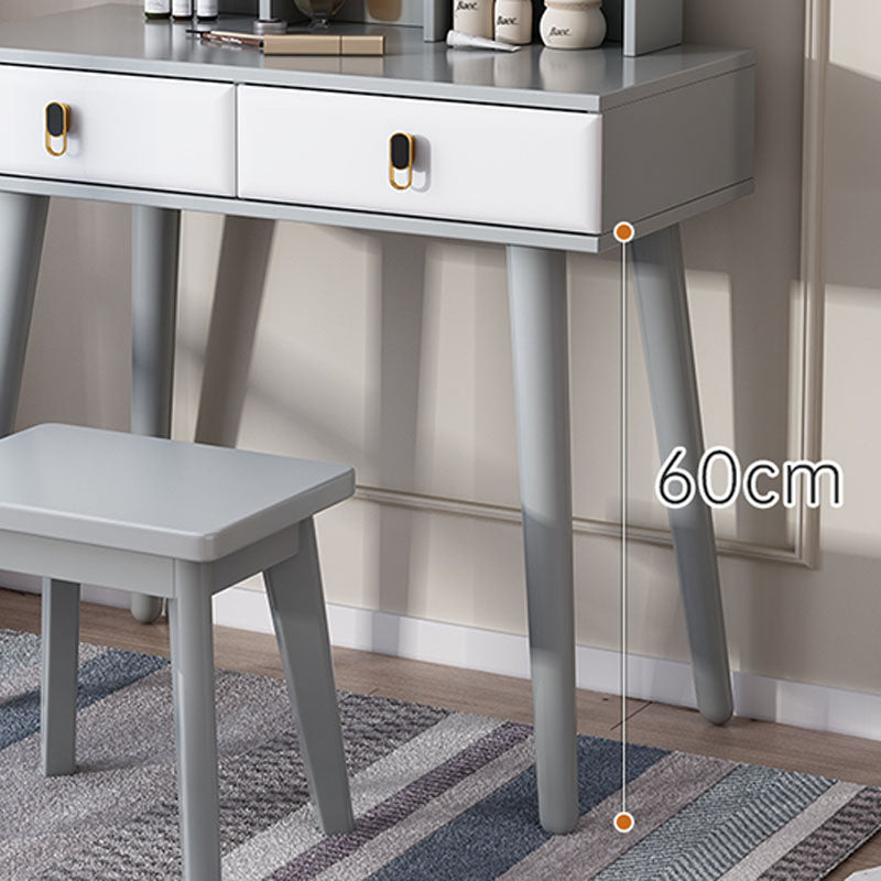 Mirror Table Dressing Table Solid Wood Make-up Vanity with 2-Drawers