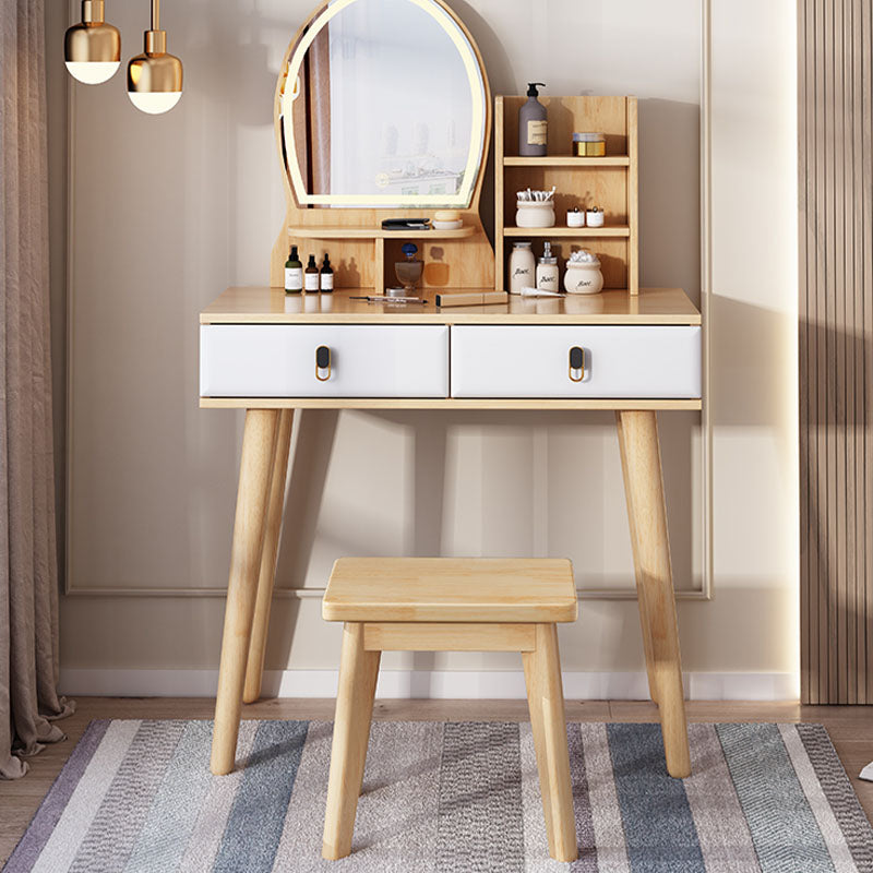 Mirror Table Dressing Table Solid Wood Make-up Vanity with 2-Drawers