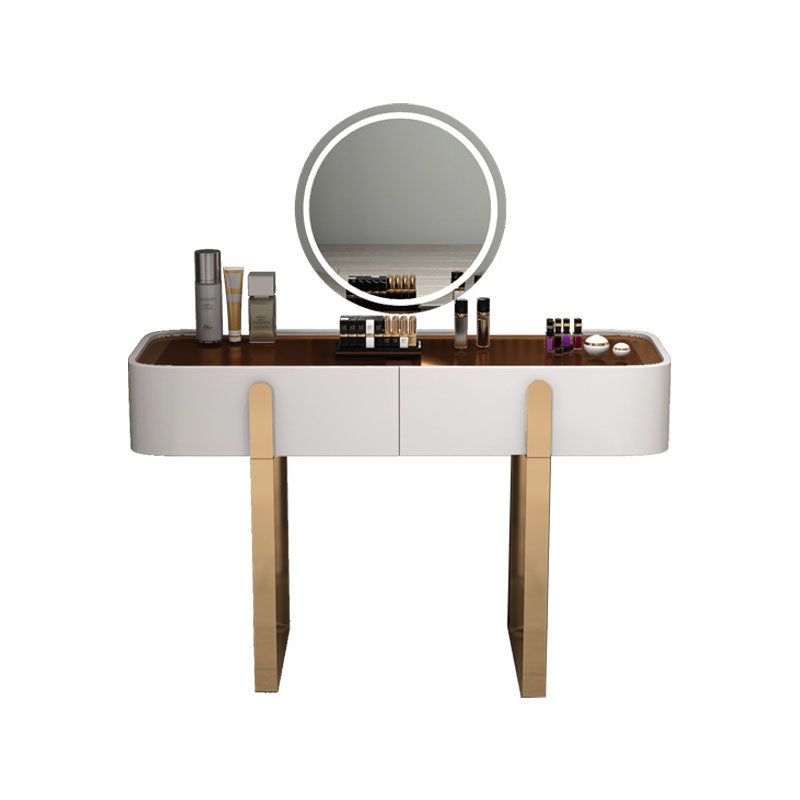 Glam Vanity Makeup Table Set Glass Top Dressing Table with Double Drawers