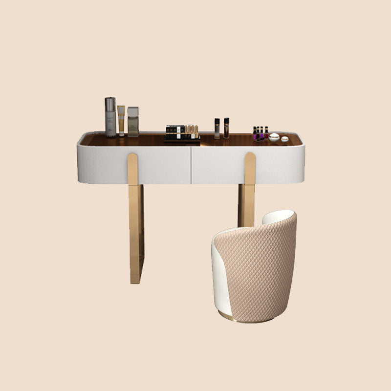 Glam Vanity Makeup Table Set Glass Top Dressing Table with Double Drawers