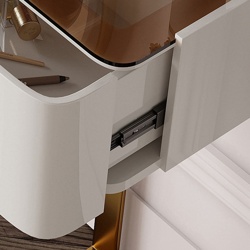 Glam Vanity Makeup Table Set Glass Top Dressing Table with Double Drawers