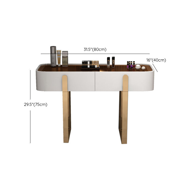Glam Vanity Makeup Table Set Glass Top Dressing Table with Double Drawers