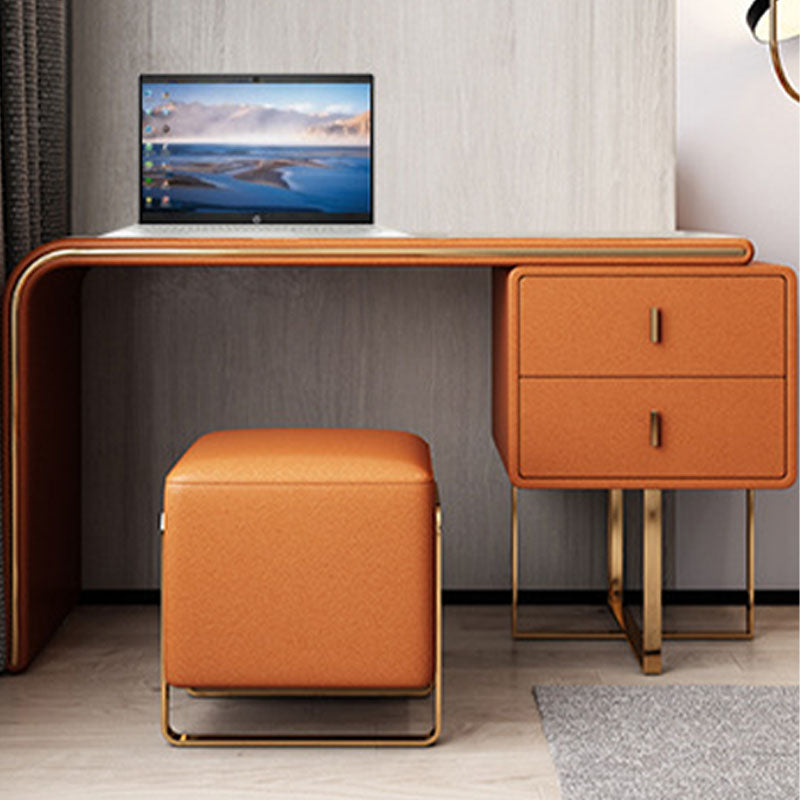 Glam Faux Leather Vanity Dressing Table 2-Drawer Makeup Vanity Desk