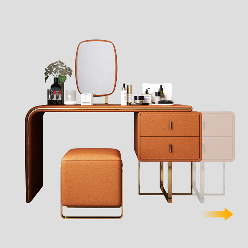 Glam Faux Leather Vanity Dressing Table 2-Drawer Makeup Vanity Desk