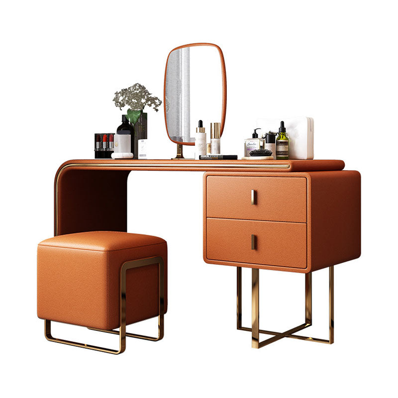 Glam Faux Leather Vanity Dressing Table 2-Drawer Makeup Vanity Desk