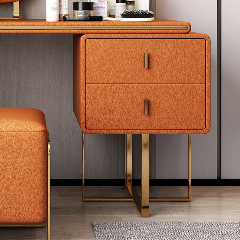 Glam Faux Leather Vanity Dressing Table 2-Drawer Makeup Vanity Desk
