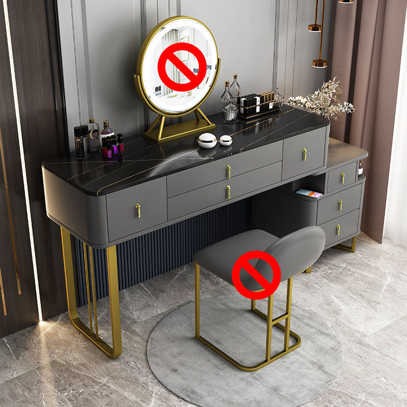 Pine Wood 7 Drawers Dresser with Stone Top Make-up Vanity for Bedroon