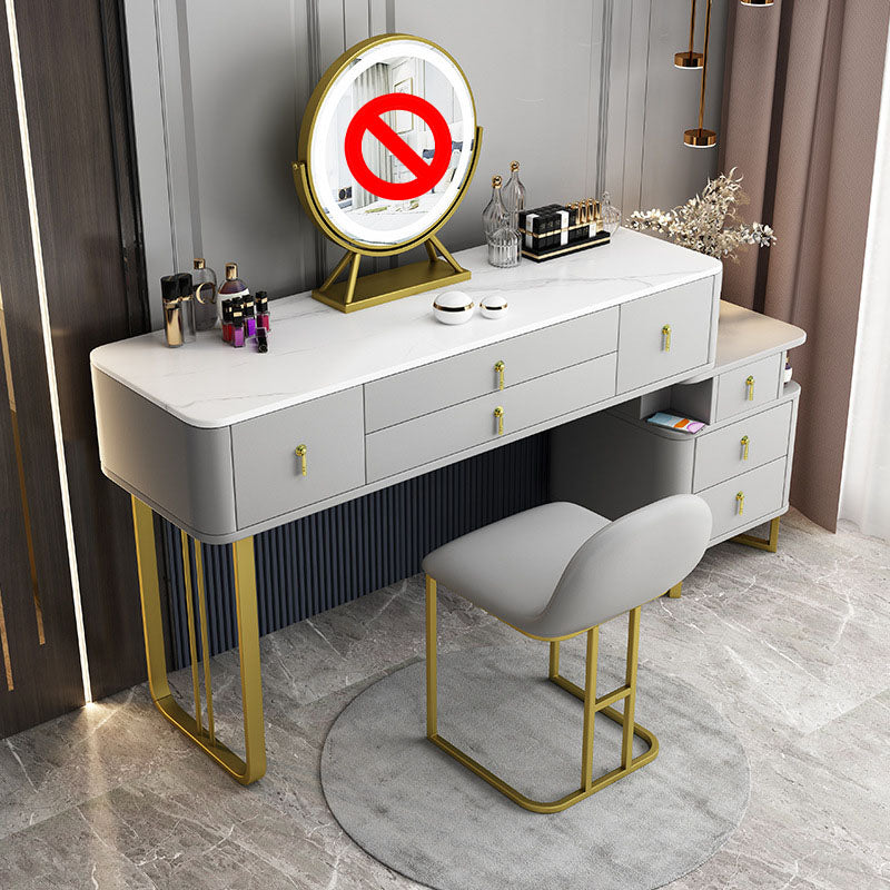 Pine Wood 7 Drawers Dresser with Stone Top Make-up Vanity for Bedroon