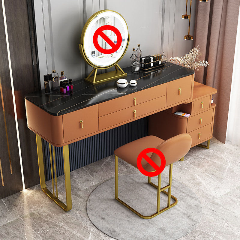 Pine Wood 7 Drawers Dresser with Stone Top Make-up Vanity for Bedroon