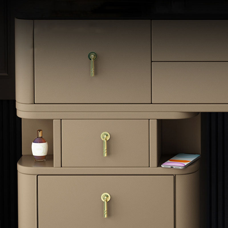 Pine Wood 7 Drawers Dresser with Stone Top Make-up Vanity for Bedroon