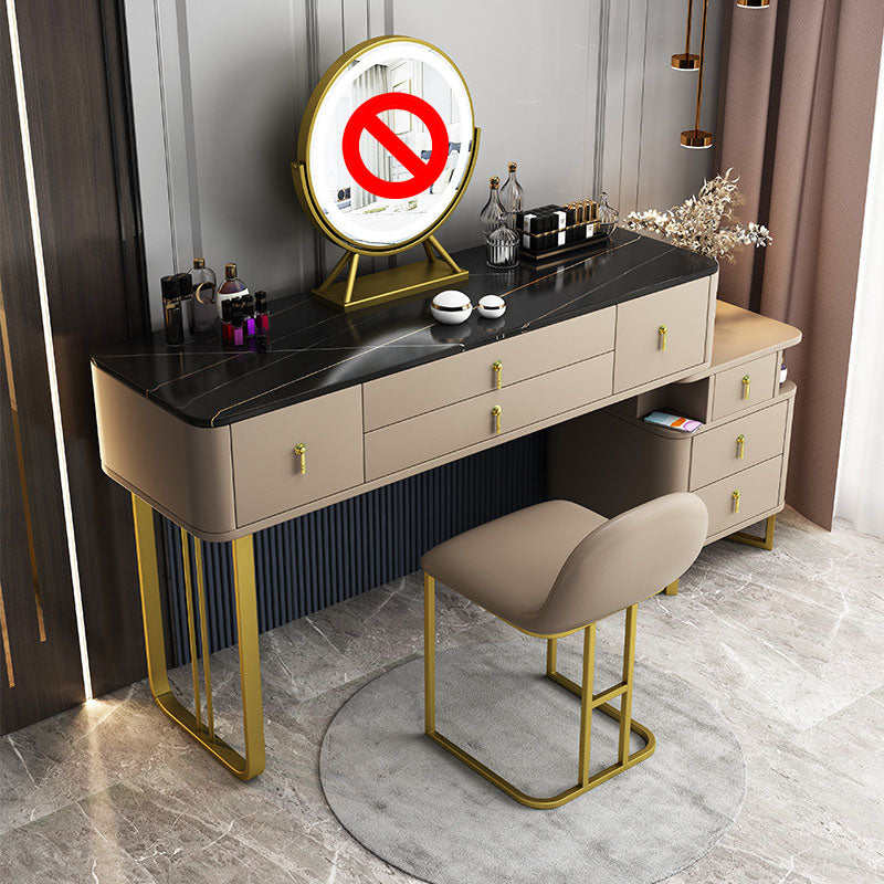 Pine Wood 7 Drawers Dresser with Stone Top Make-up Vanity for Bedroon