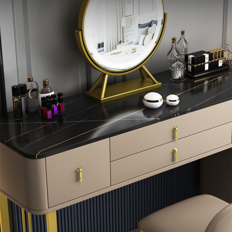 Pine Wood 7 Drawers Dresser with Stone Top Make-up Vanity for Bedroon