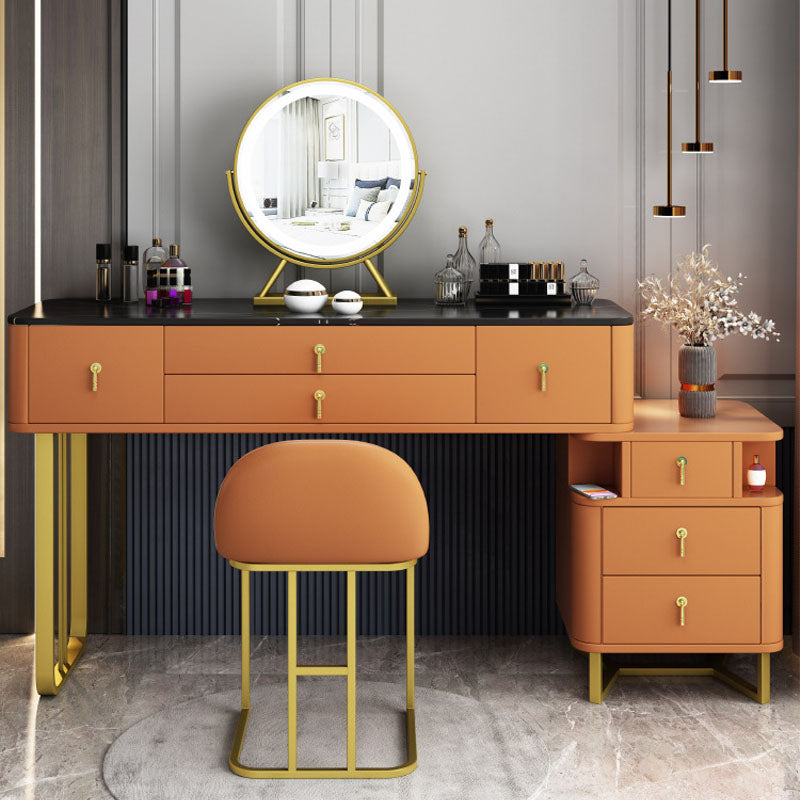 Pine Wood 7 Drawers Dresser with Stone Top Make-up Vanity for Bedroon