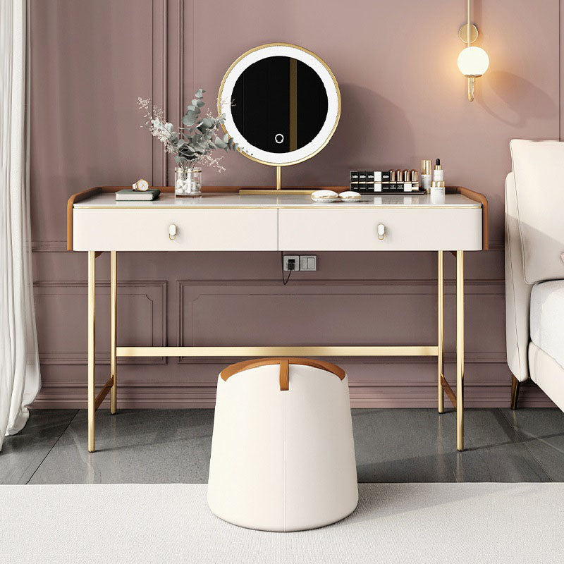 Luxurious Vanity Set 2 Storage Drawers with Gold Base in White