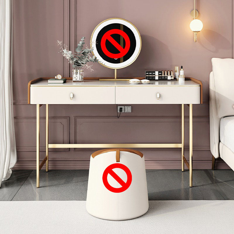 Luxurious Vanity Set 2 Storage Drawers with Gold Base in White