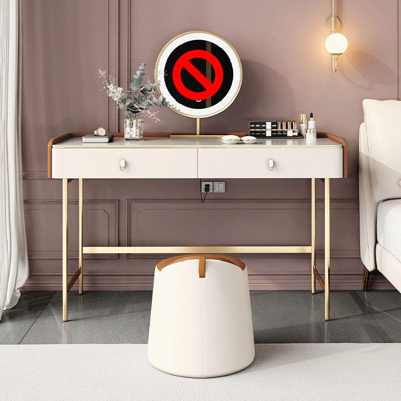 Luxurious Vanity Set 2 Storage Drawers with Gold Base in White