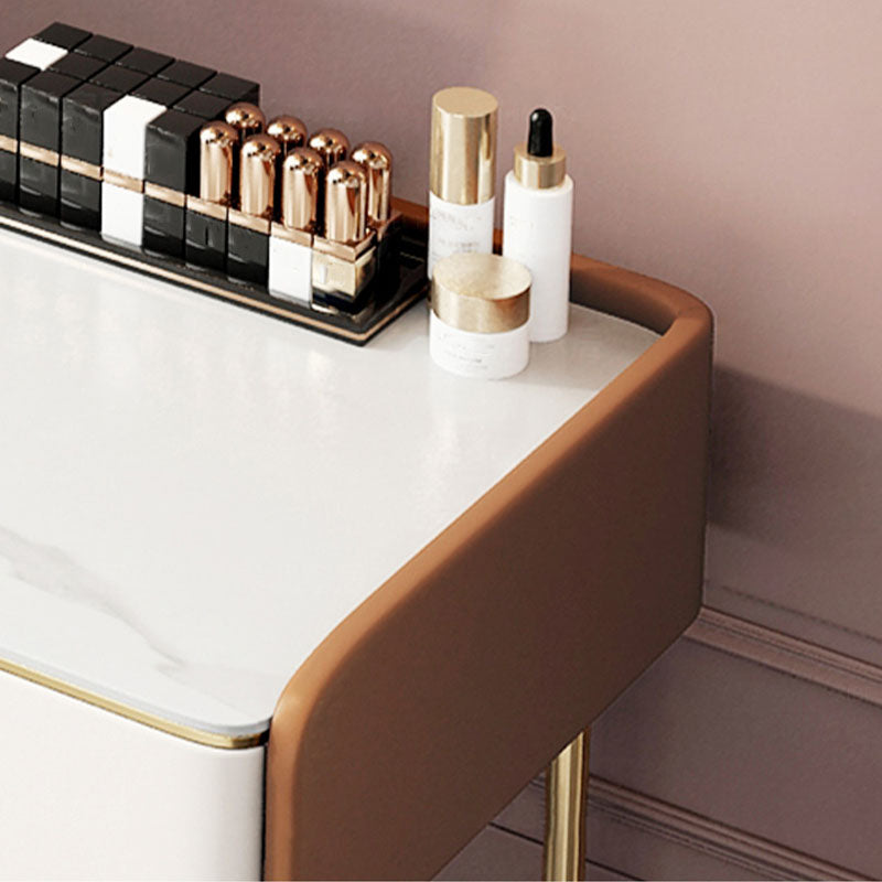 Luxurious Vanity Set 2 Storage Drawers with Gold Base in White