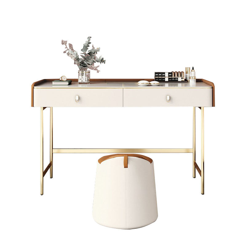 Luxurious Vanity Set 2 Storage Drawers with Gold Base in White