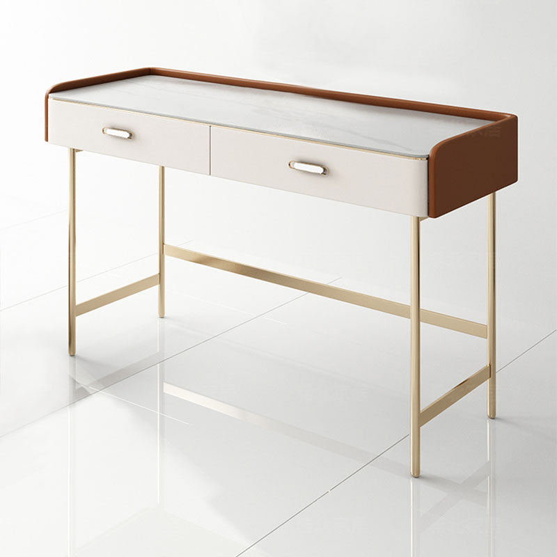 Luxurious Vanity Set 2 Storage Drawers with Gold Base in White
