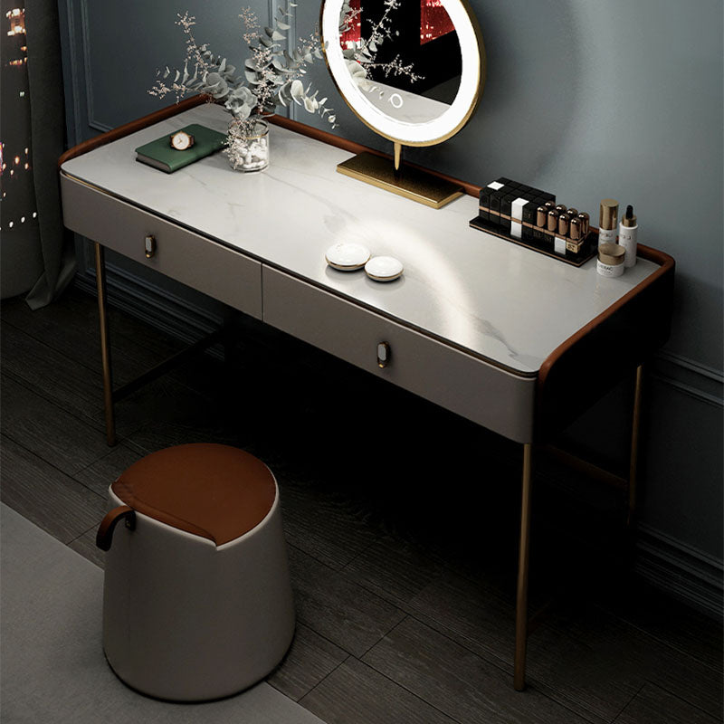 Luxurious Vanity Set 2 Storage Drawers with Gold Base in White