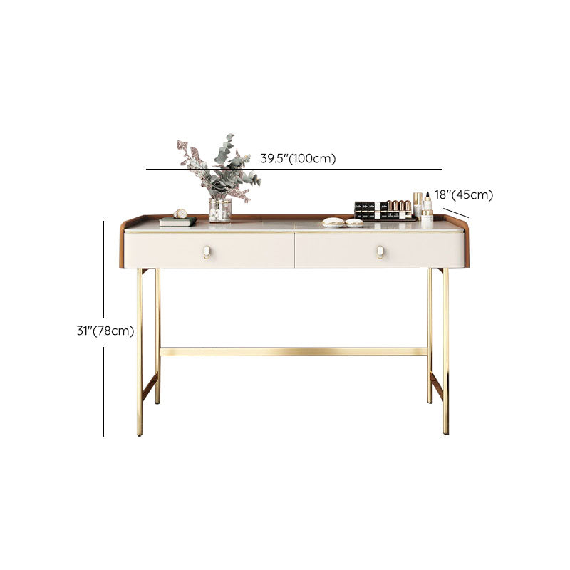 Luxurious Vanity Set 2 Storage Drawers with Gold Base in White