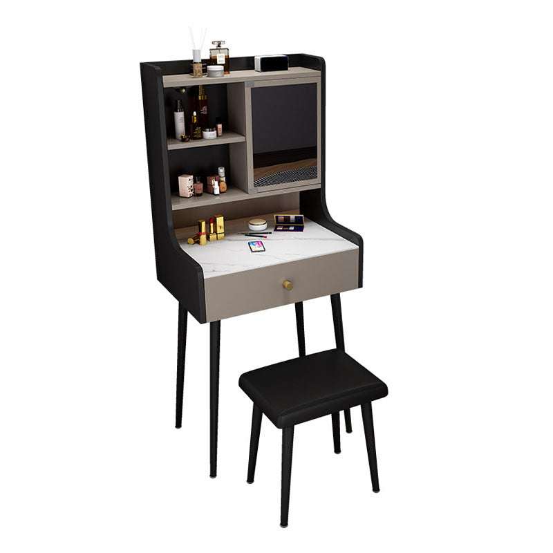 Modern Vanity Set with 1 Drawer and Mirror and Storage Shelves