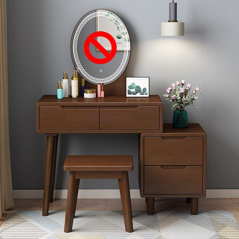 Scandinavian Rubberwood Vanity Table with Stool and 4 Drawers