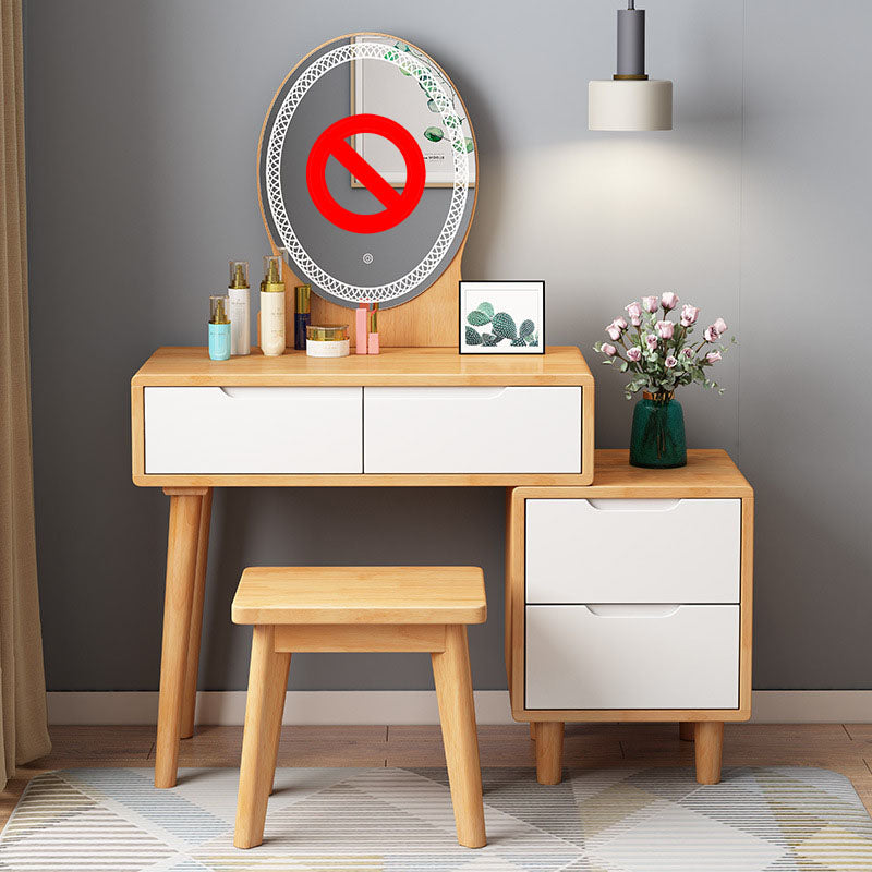 Scandinavian Rubberwood Vanity Table with Stool and 4 Drawers
