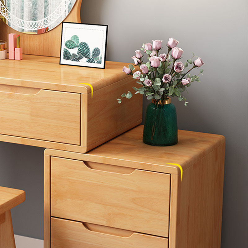 Scandinavian Rubberwood Vanity Table with Stool and 4 Drawers