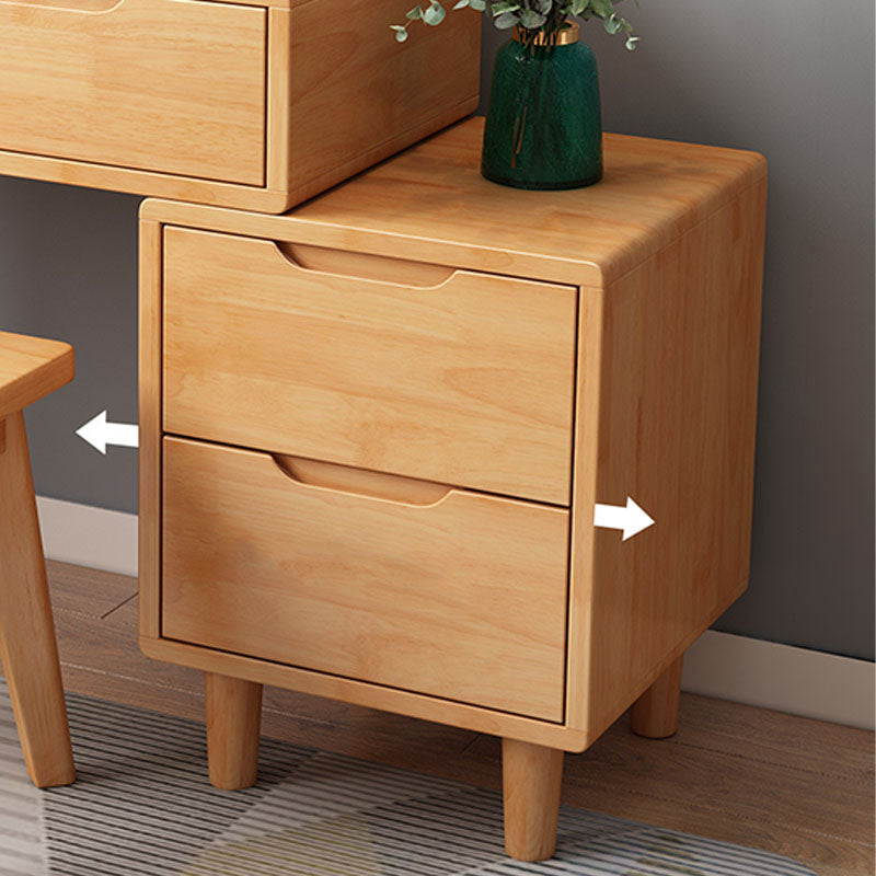 Scandinavian Rubberwood Vanity Table with Stool and 4 Drawers