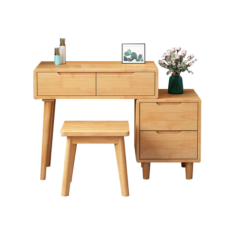 Scandinavian Rubberwood Vanity Table with Stool and 4 Drawers