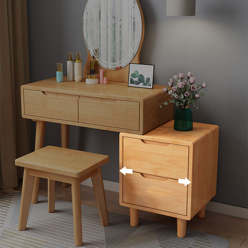 Scandinavian Rubberwood Vanity Table with Stool and 4 Drawers