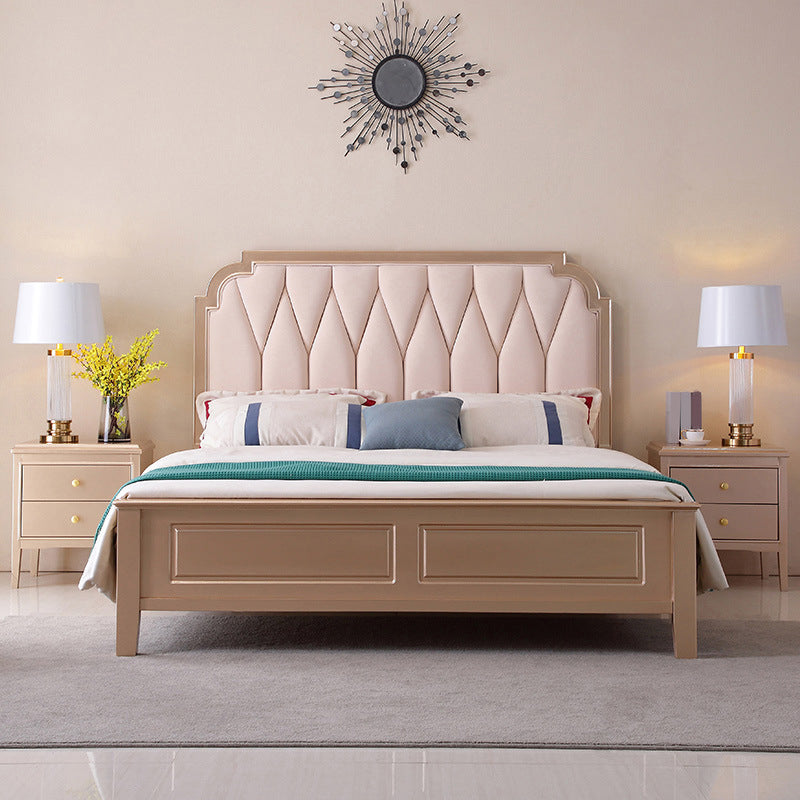 Traditional Solid Color Standard Bed Rubberwood Scooped Bed Frame