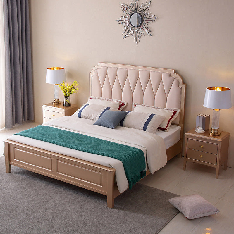 Traditional Solid Color Standard Bed Rubberwood Scooped Bed Frame