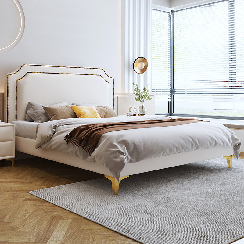 Scandinavian 42.91" Tall Wood Standard Bed, White Scooped Headboard Bed