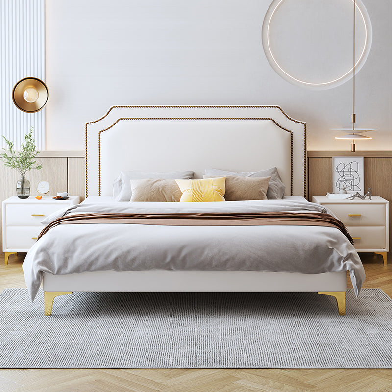 Scandinavian 42.91" Tall Wood Standard Bed, White Scooped Headboard Bed