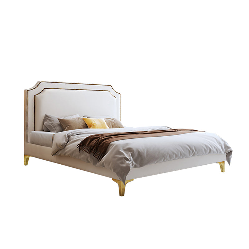 Scandinavian 42.91" Tall Wood Standard Bed, White Scooped Headboard Bed