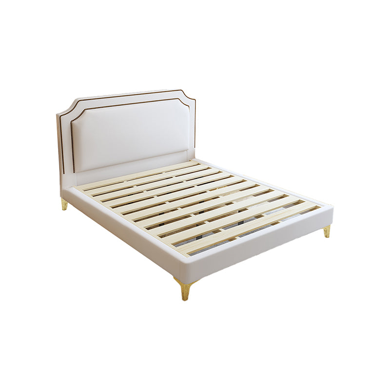 Scandinavian 42.91" Tall Wood Standard Bed, White Scooped Headboard Bed