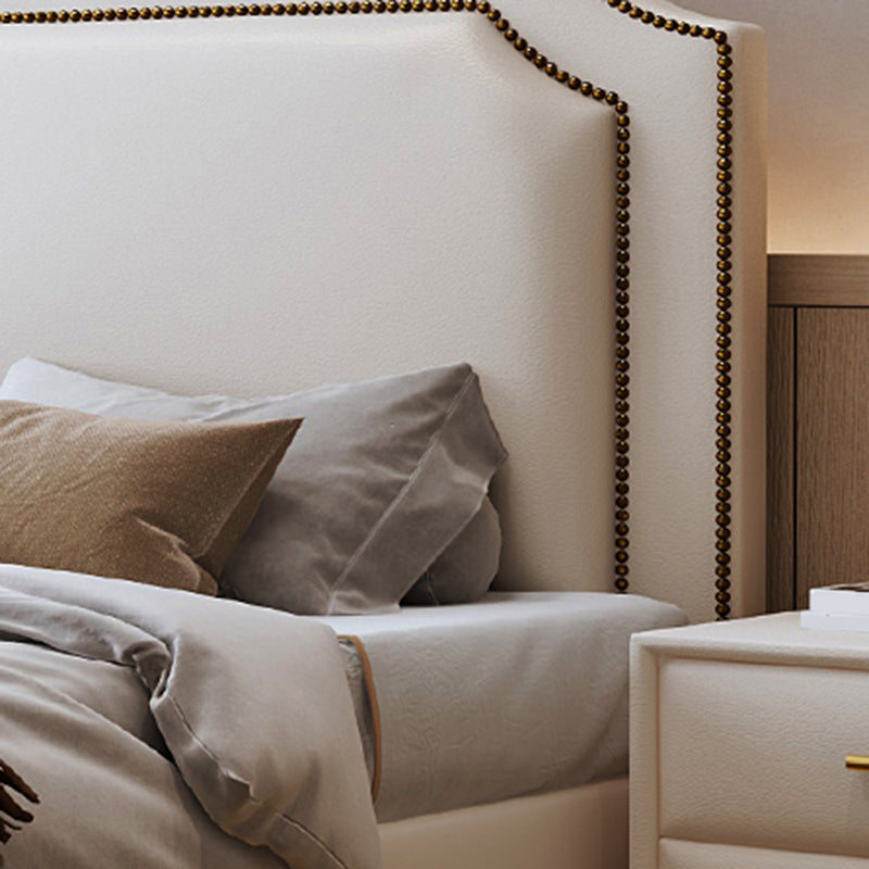 Scandinavian 42.91" Tall Wood Standard Bed, White Scooped Headboard Bed